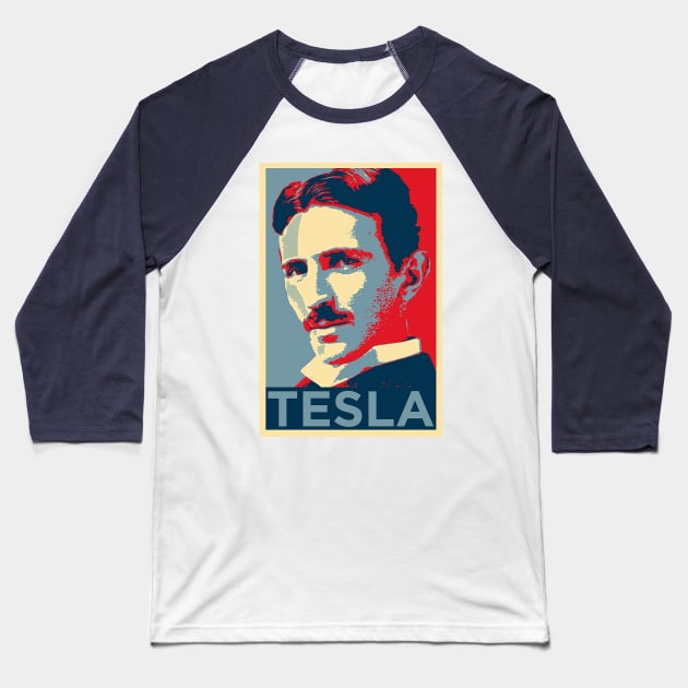 Nikola Tesla A Nerd Hero Baseball T-Shirt by OCDVampire